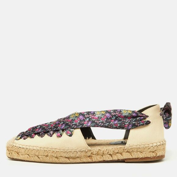 Balenciaga Multicolor Canvas And Floral Print Lace Up Espadrille Flat Sandals,All Products : American Fashion Style Bags On Sale